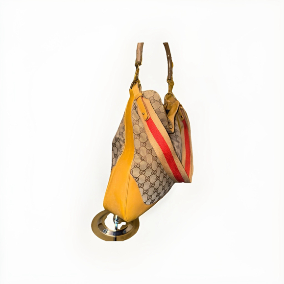 GUCCI GG Canvas Bamboo Sherry Line Hand Bag 2way Sarah Flip Top - Picture 5 of 16